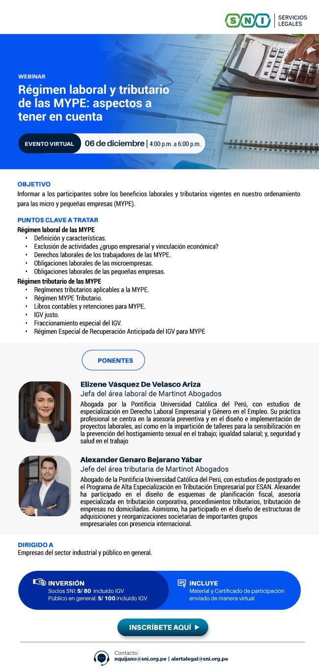 Webinar Régimen laboral y tributario de las MYPE aspectos a tener en